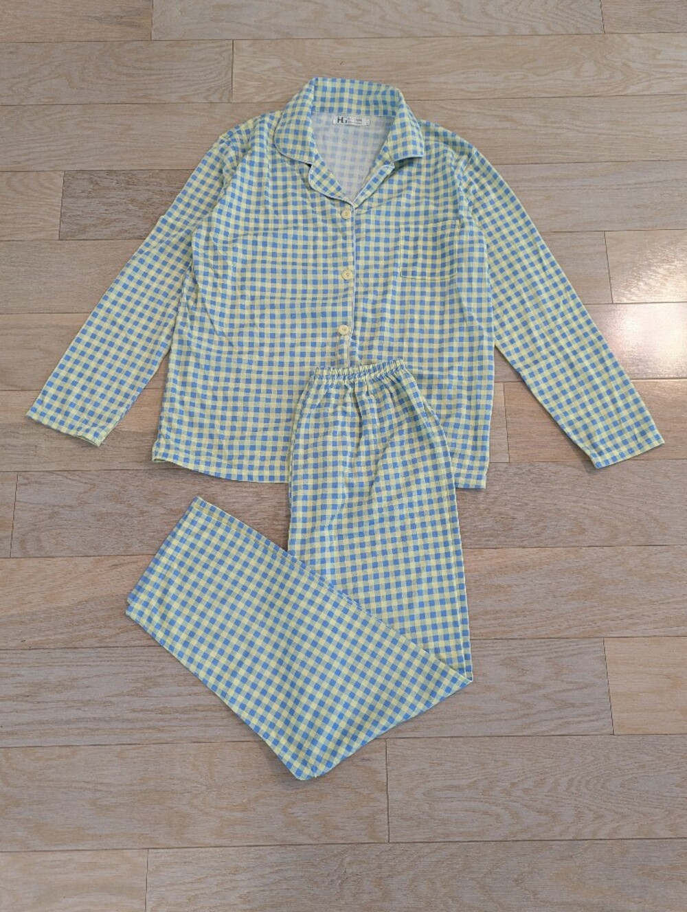 Yellow and Blue Gingham Pajama Set - Sleeved Top & Pants